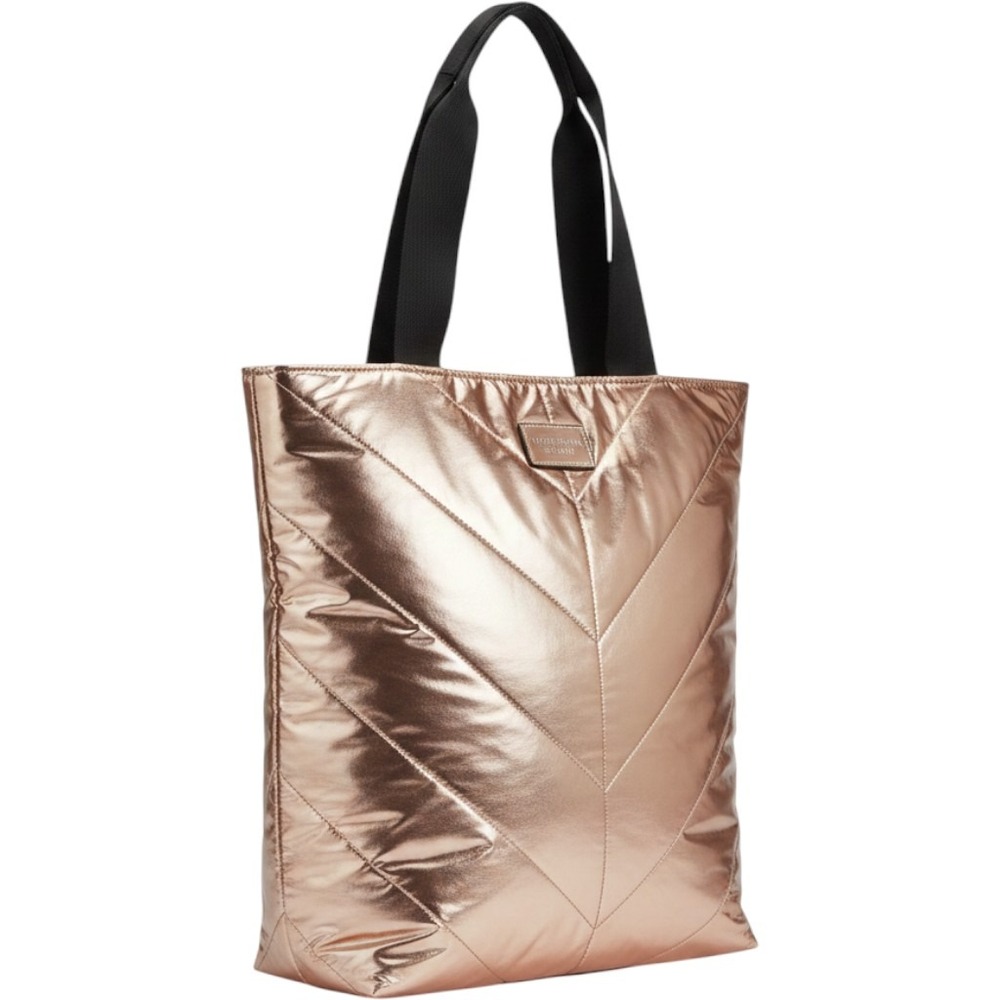 Victorias Secret Rose Gold Metallic Chevron Quilted Puffer Tote Bag Handbag